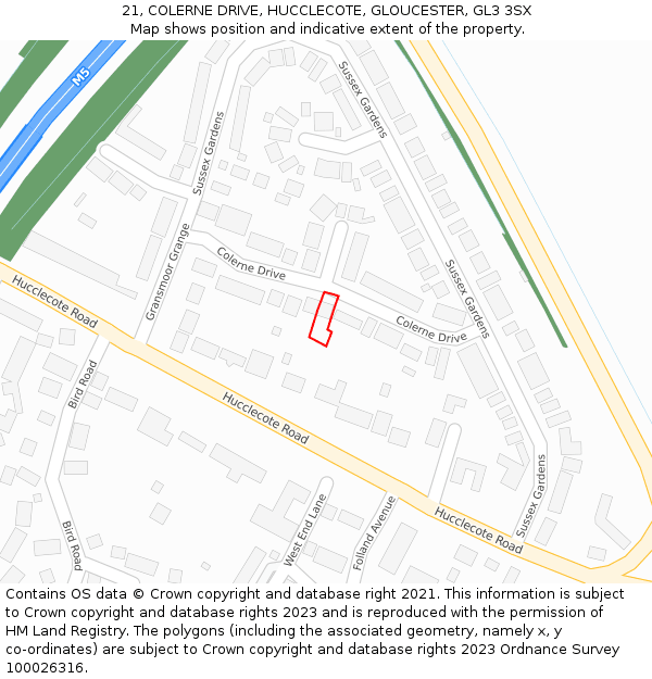 21, COLERNE DRIVE, HUCCLECOTE, GLOUCESTER, GL3 3SX: Location map and indicative extent of plot