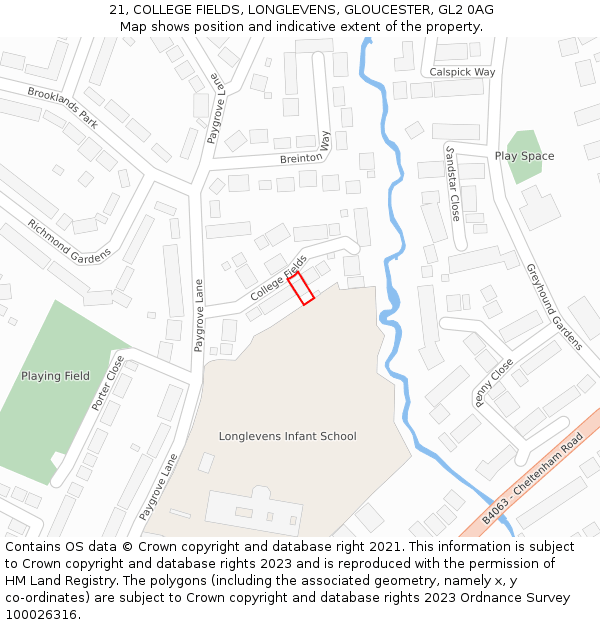 21, COLLEGE FIELDS, LONGLEVENS, GLOUCESTER, GL2 0AG: Location map and indicative extent of plot