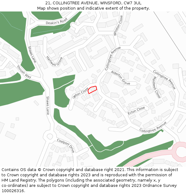 21, COLLINGTREE AVENUE, WINSFORD, CW7 3UL: Location map and indicative extent of plot