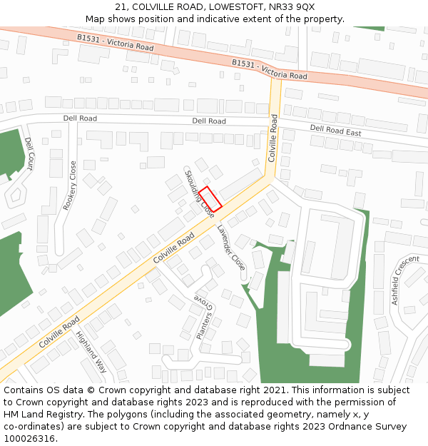 21, COLVILLE ROAD, LOWESTOFT, NR33 9QX: Location map and indicative extent of plot
