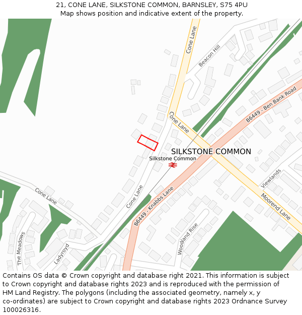 21, CONE LANE, SILKSTONE COMMON, BARNSLEY, S75 4PU: Location map and indicative extent of plot