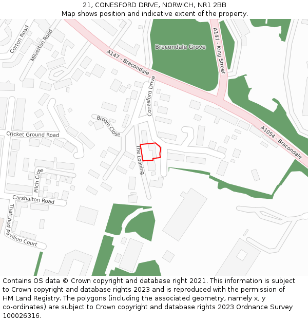 21, CONESFORD DRIVE, NORWICH, NR1 2BB: Location map and indicative extent of plot