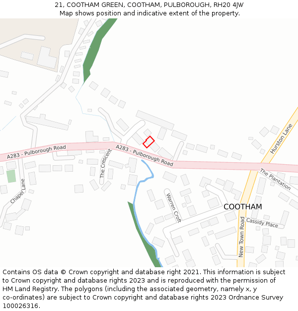 21, COOTHAM GREEN, COOTHAM, PULBOROUGH, RH20 4JW: Location map and indicative extent of plot