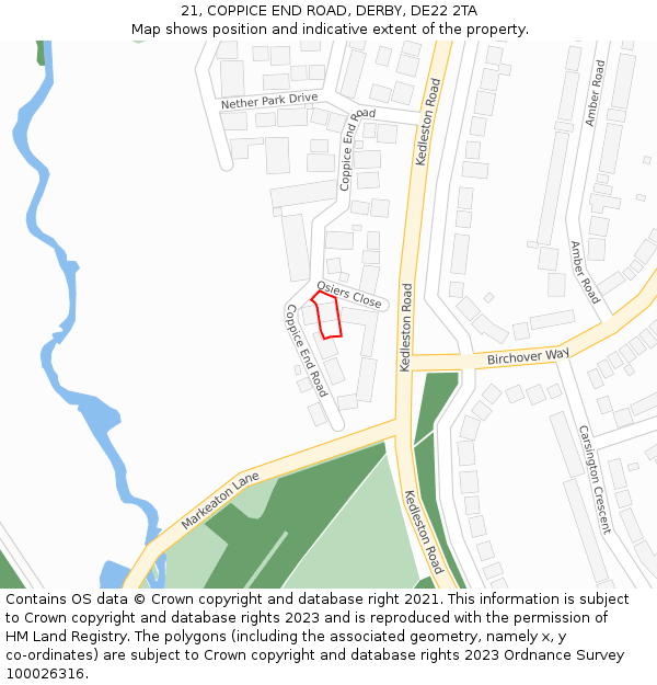 21, COPPICE END ROAD, DERBY, DE22 2TA: Location map and indicative extent of plot