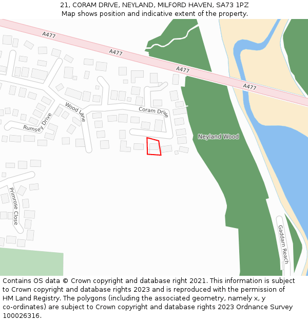 21, CORAM DRIVE, NEYLAND, MILFORD HAVEN, SA73 1PZ: Location map and indicative extent of plot