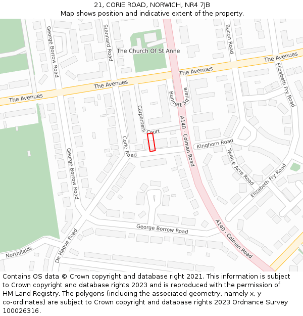 21, CORIE ROAD, NORWICH, NR4 7JB: Location map and indicative extent of plot