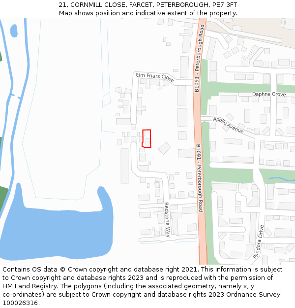 21, CORNMILL CLOSE, FARCET, PETERBOROUGH, PE7 3FT: Location map and indicative extent of plot