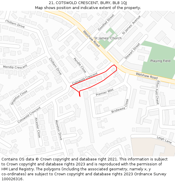 21, COTSWOLD CRESCENT, BURY, BL8 1QJ: Location map and indicative extent of plot