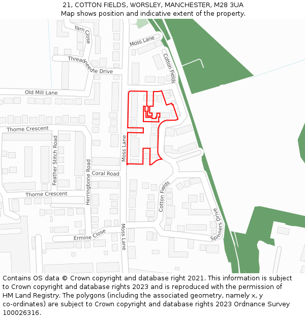 21, COTTON FIELDS, WORSLEY, MANCHESTER, M28 3UA: Location map and indicative extent of plot