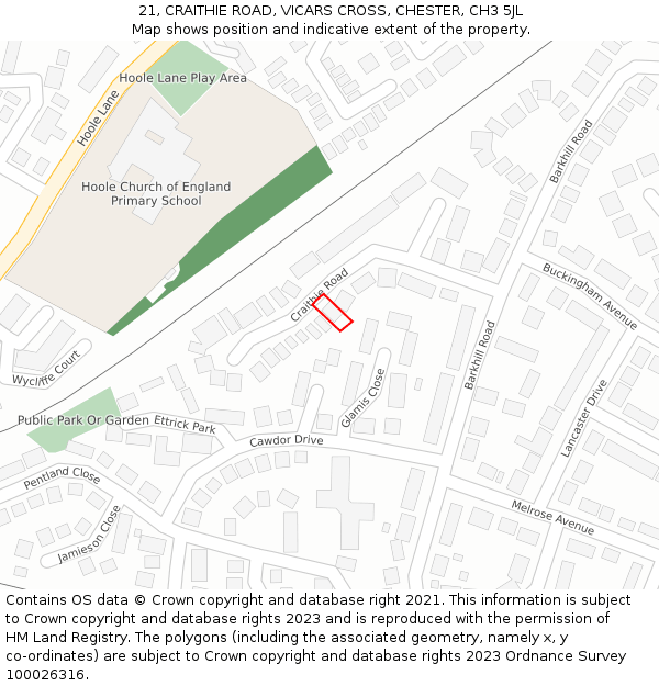 21, CRAITHIE ROAD, VICARS CROSS, CHESTER, CH3 5JL: Location map and indicative extent of plot