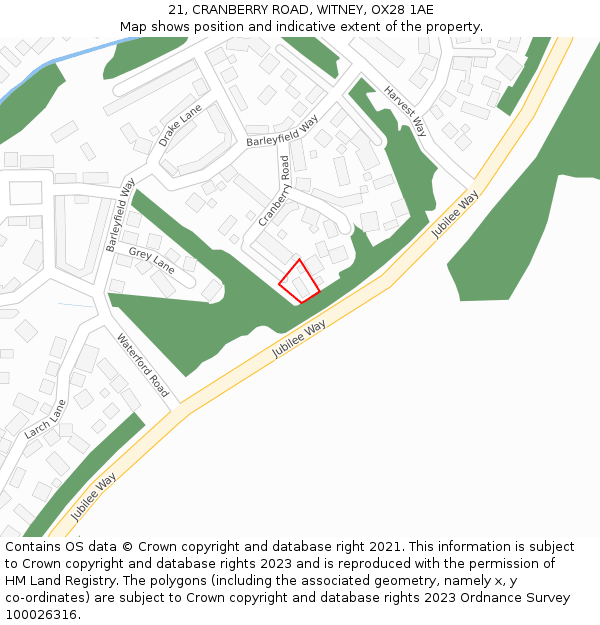 21, CRANBERRY ROAD, WITNEY, OX28 1AE: Location map and indicative extent of plot