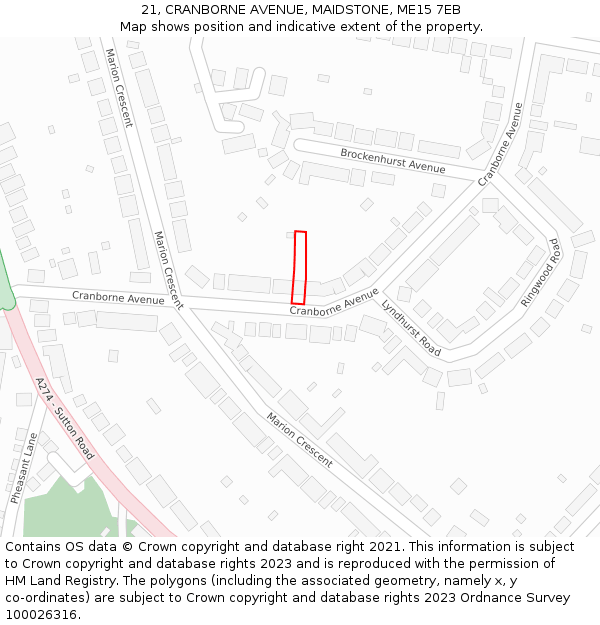 21, CRANBORNE AVENUE, MAIDSTONE, ME15 7EB: Location map and indicative extent of plot