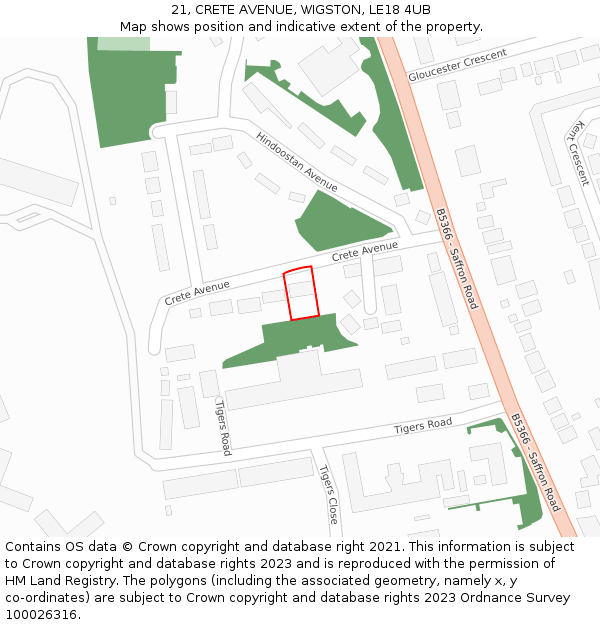 21, CRETE AVENUE, WIGSTON, LE18 4UB: Location map and indicative extent of plot