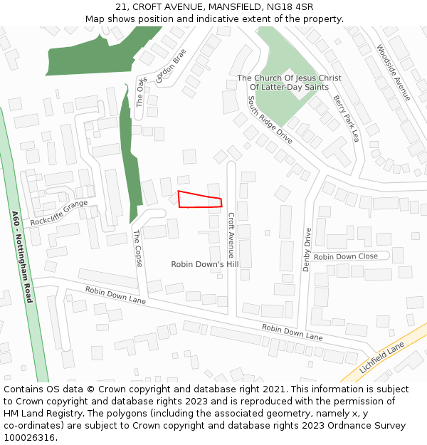 21, CROFT AVENUE, MANSFIELD, NG18 4SR: Location map and indicative extent of plot