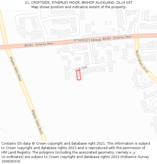 21, CROFTSIDE, ETHERLEY MOOR, BISHOP AUCKLAND, DL14 0ST: Location map and indicative extent of plot