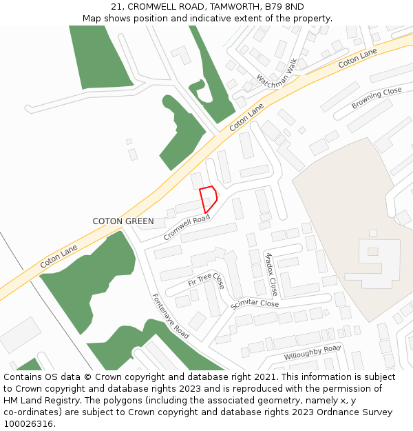 21, CROMWELL ROAD, TAMWORTH, B79 8ND: Location map and indicative extent of plot