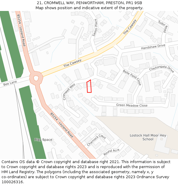 21, CROMWELL WAY, PENWORTHAM, PRESTON, PR1 9SB: Location map and indicative extent of plot