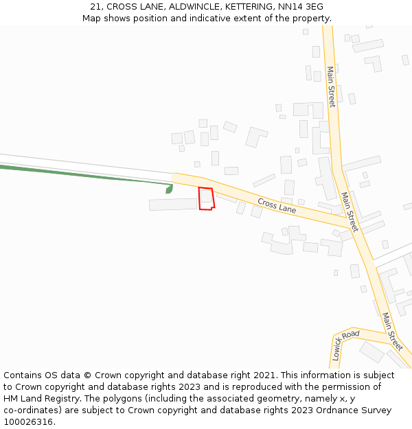 21, CROSS LANE, ALDWINCLE, KETTERING, NN14 3EG: Location map and indicative extent of plot
