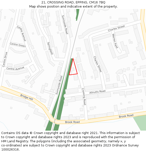 21, CROSSING ROAD, EPPING, CM16 7BQ: Location map and indicative extent of plot
