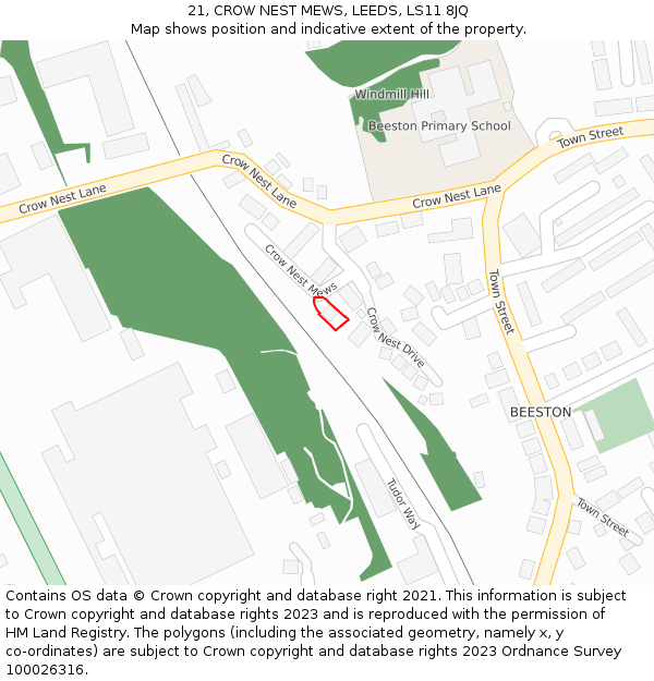 21, CROW NEST MEWS, LEEDS, LS11 8JQ: Location map and indicative extent of plot