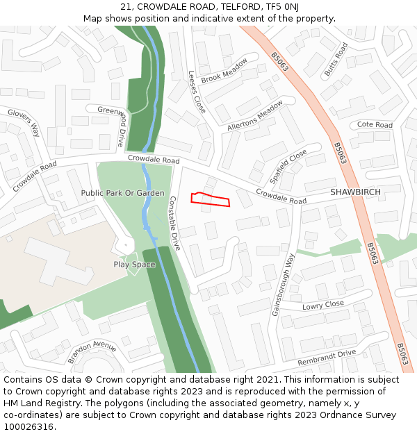 21, CROWDALE ROAD, TELFORD, TF5 0NJ: Location map and indicative extent of plot