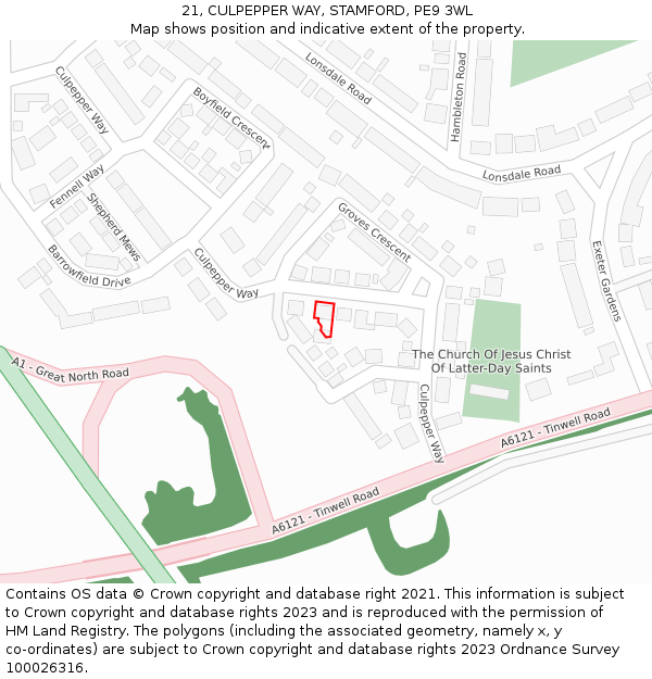 21, CULPEPPER WAY, STAMFORD, PE9 3WL: Location map and indicative extent of plot
