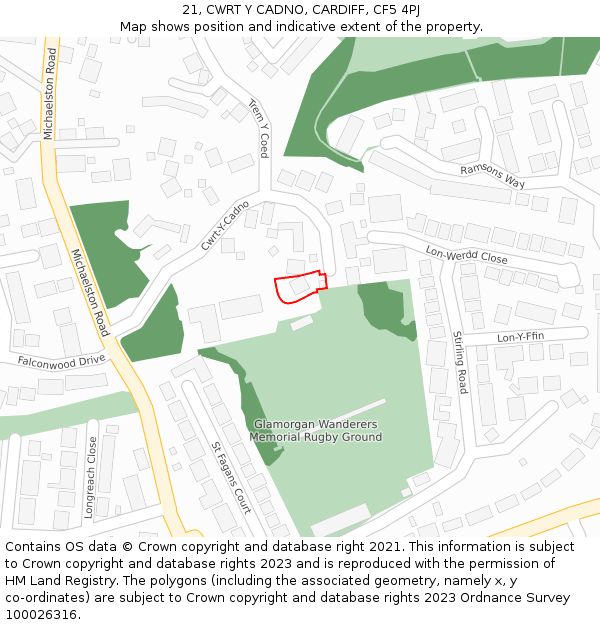 21, CWRT Y CADNO, CARDIFF, CF5 4PJ: Location map and indicative extent of plot