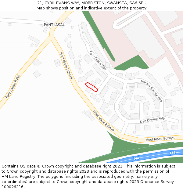21, CYRIL EVANS WAY, MORRISTON, SWANSEA, SA6 6PU: Location map and indicative extent of plot