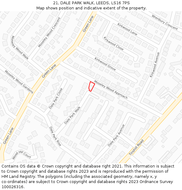 21, DALE PARK WALK, LEEDS, LS16 7PS: Location map and indicative extent of plot
