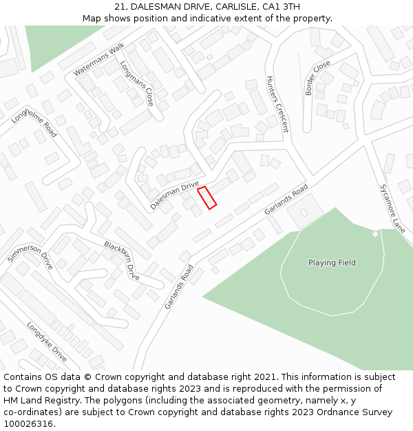 21, DALESMAN DRIVE, CARLISLE, CA1 3TH: Location map and indicative extent of plot