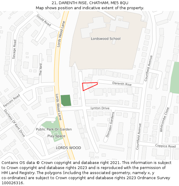 21, DARENTH RISE, CHATHAM, ME5 8QU: Location map and indicative extent of plot