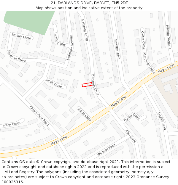 21, DARLANDS DRIVE, BARNET, EN5 2DE: Location map and indicative extent of plot