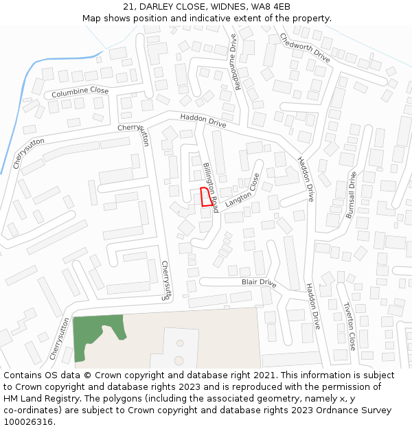 21, DARLEY CLOSE, WIDNES, WA8 4EB: Location map and indicative extent of plot