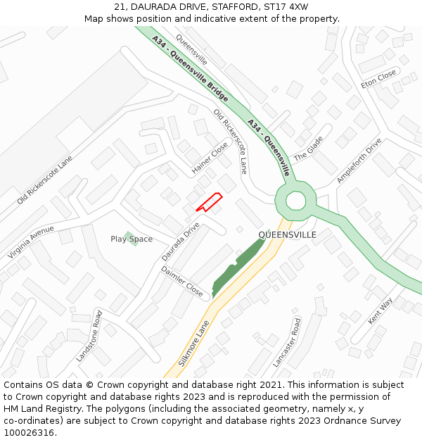 21, DAURADA DRIVE, STAFFORD, ST17 4XW: Location map and indicative extent of plot