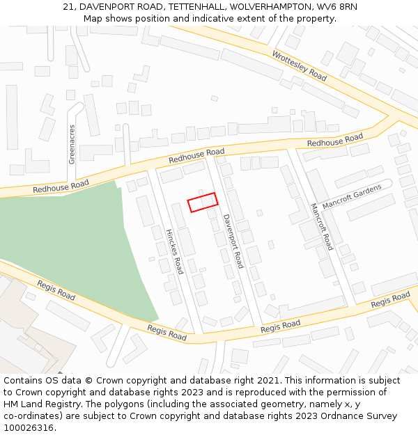 21, DAVENPORT ROAD, TETTENHALL, WOLVERHAMPTON, WV6 8RN: Location map and indicative extent of plot