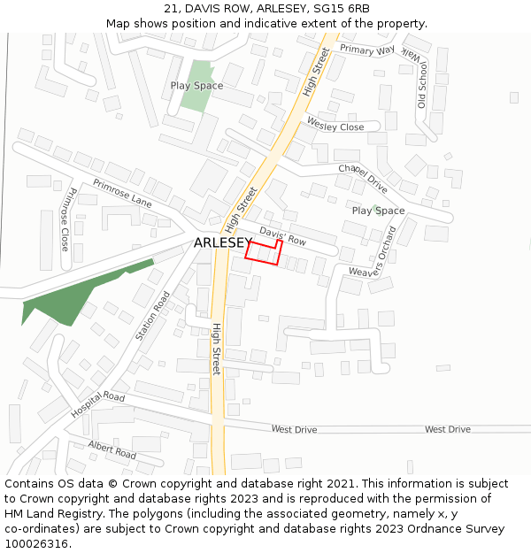 21, DAVIS ROW, ARLESEY, SG15 6RB: Location map and indicative extent of plot