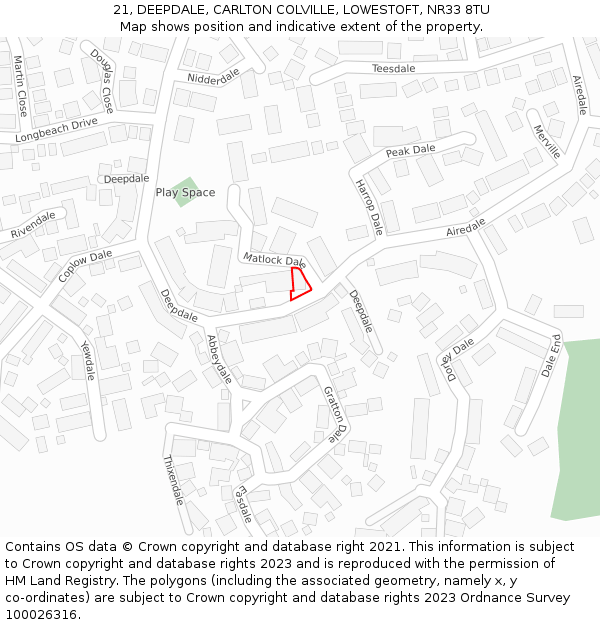 21, DEEPDALE, CARLTON COLVILLE, LOWESTOFT, NR33 8TU: Location map and indicative extent of plot