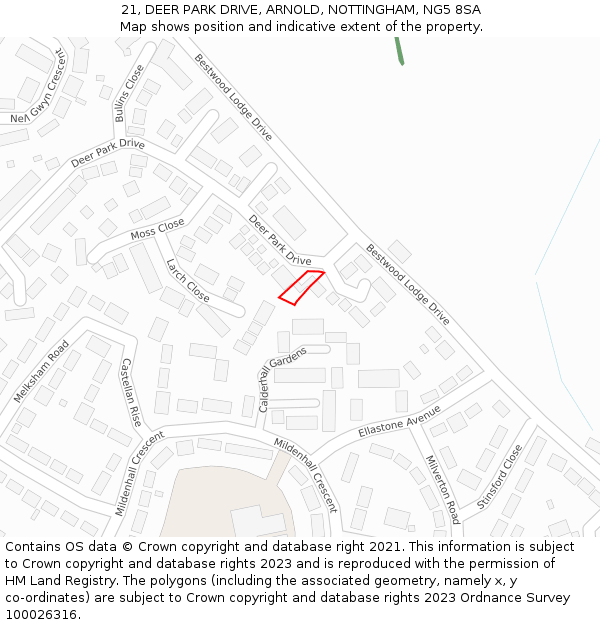 21, DEER PARK DRIVE, ARNOLD, NOTTINGHAM, NG5 8SA: Location map and indicative extent of plot