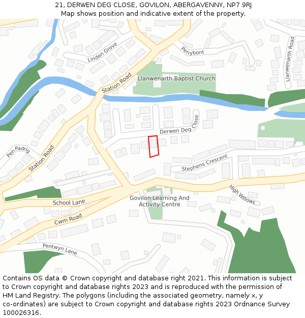 21, DERWEN DEG CLOSE, GOVILON, ABERGAVENNY, NP7 9RJ: Location map and indicative extent of plot
