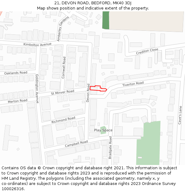 21, DEVON ROAD, BEDFORD, MK40 3DJ: Location map and indicative extent of plot