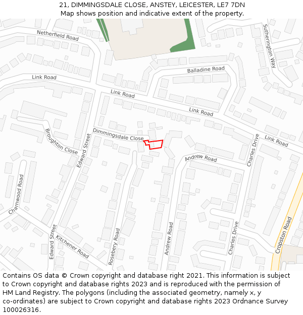 21, DIMMINGSDALE CLOSE, ANSTEY, LEICESTER, LE7 7DN: Location map and indicative extent of plot