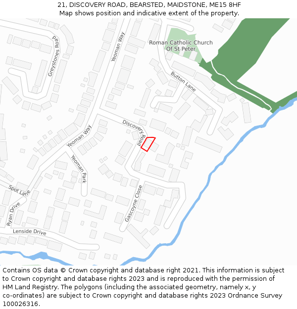 21, DISCOVERY ROAD, BEARSTED, MAIDSTONE, ME15 8HF: Location map and indicative extent of plot