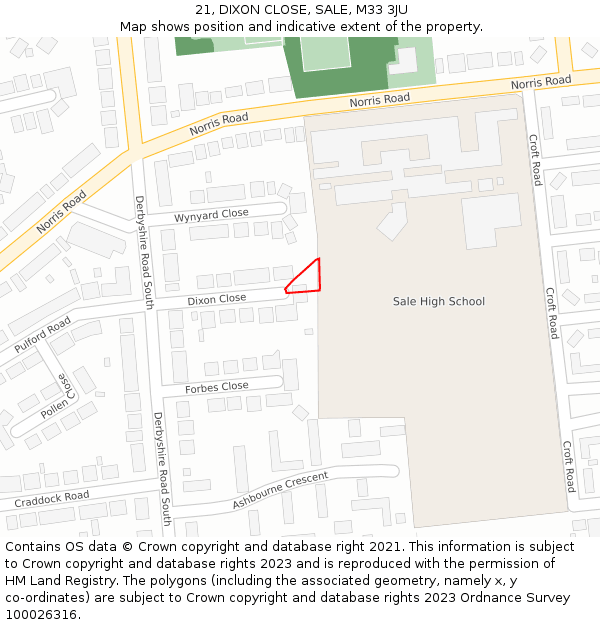 21, DIXON CLOSE, SALE, M33 3JU: Location map and indicative extent of plot
