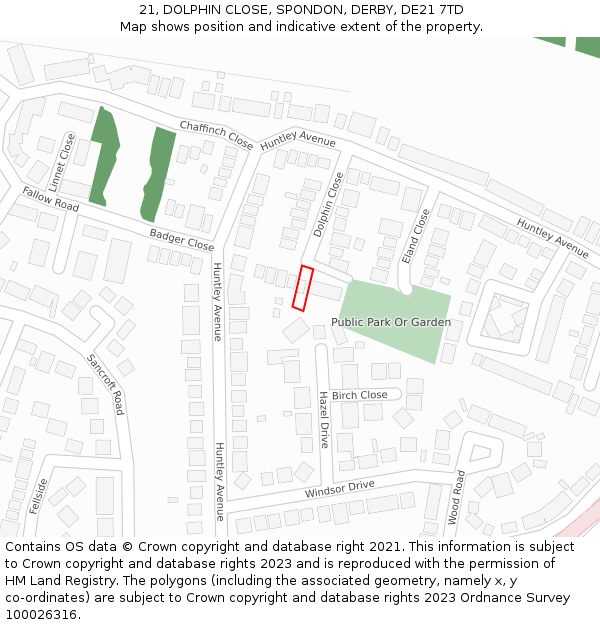 21, DOLPHIN CLOSE, SPONDON, DERBY, DE21 7TD: Location map and indicative extent of plot