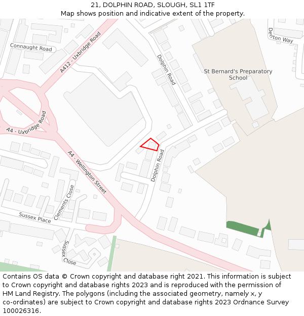 21, DOLPHIN ROAD, SLOUGH, SL1 1TF: Location map and indicative extent of plot