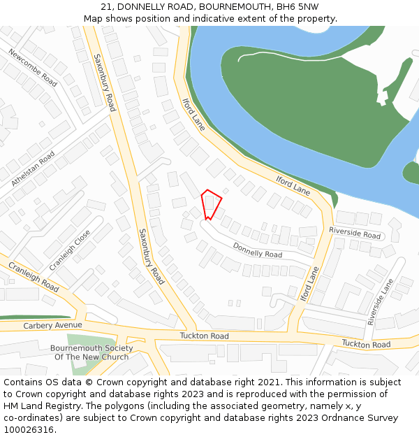 21, DONNELLY ROAD, BOURNEMOUTH, BH6 5NW: Location map and indicative extent of plot