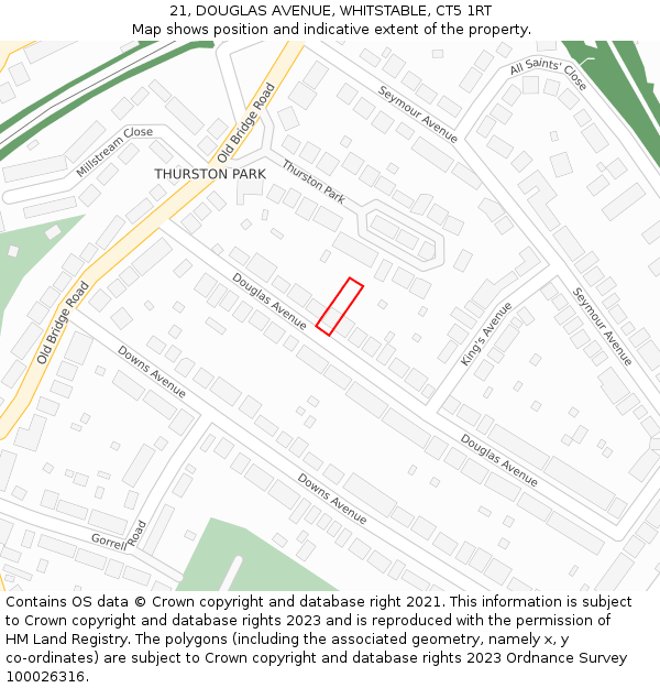 21, DOUGLAS AVENUE, WHITSTABLE, CT5 1RT: Location map and indicative extent of plot