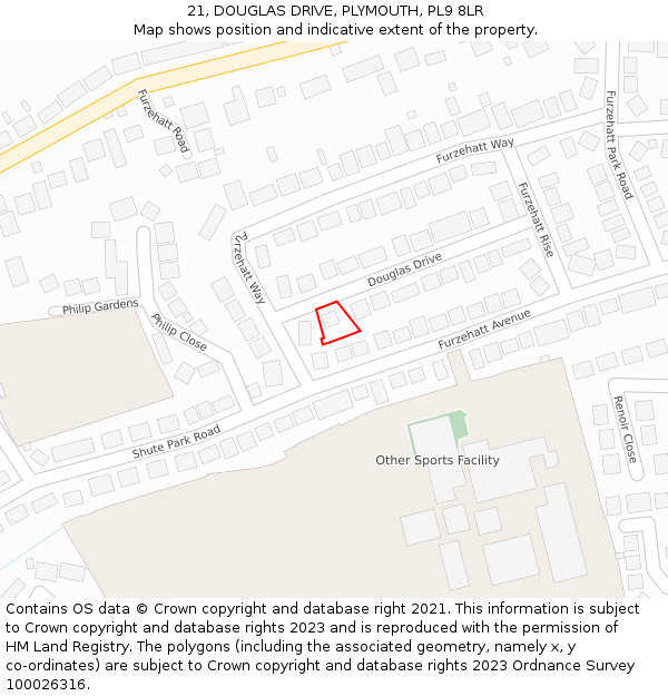 21, DOUGLAS DRIVE, PLYMOUTH, PL9 8LR: Location map and indicative extent of plot