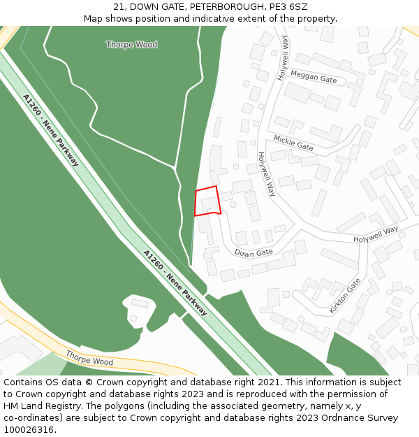 21, DOWN GATE, PETERBOROUGH, PE3 6SZ: Location map and indicative extent of plot
