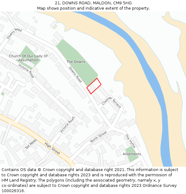 21, DOWNS ROAD, MALDON, CM9 5HG: Location map and indicative extent of plot